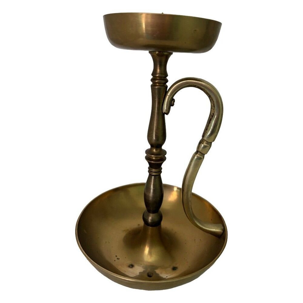 Vintage Brass Chamberstick Candle Holder Colonial Style 6.5" Tall